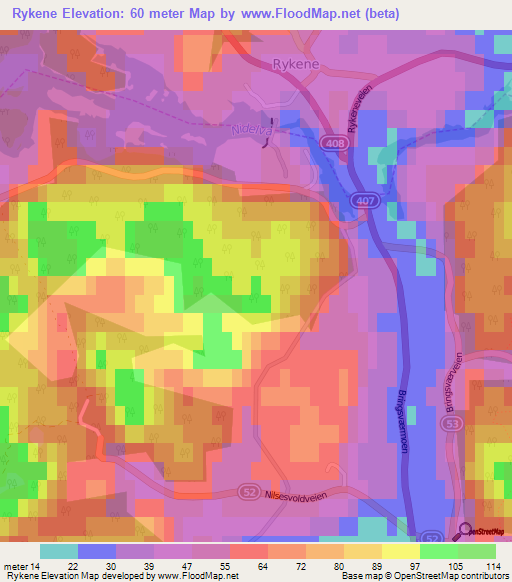 Rykene,Norway Elevation Map