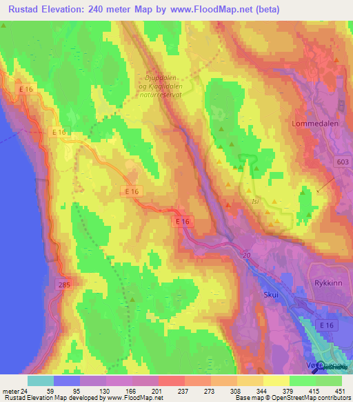Rustad,Norway Elevation Map