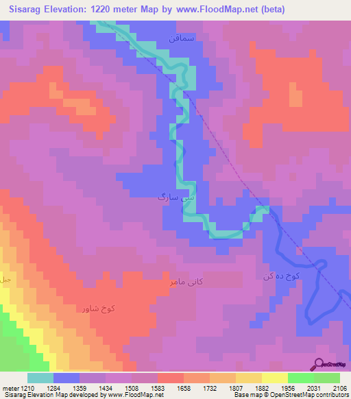 Sisarag,Iran Elevation Map