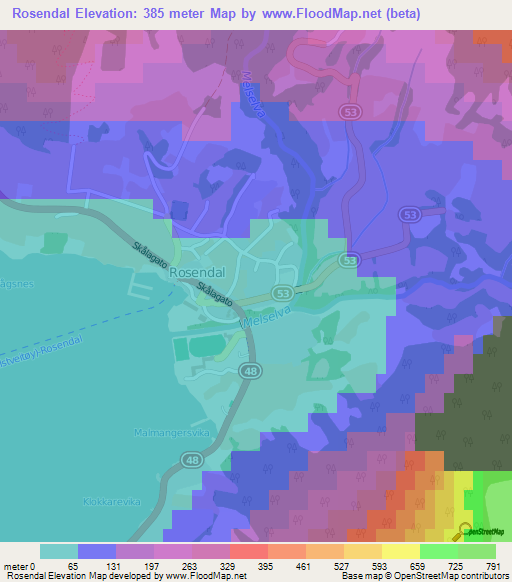 Rosendal,Norway Elevation Map
