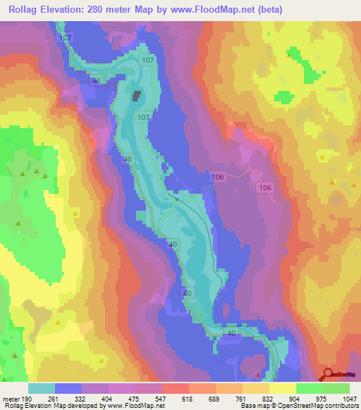 Rollag,Norway Elevation Map