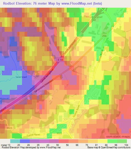Rodbol,Norway Elevation Map