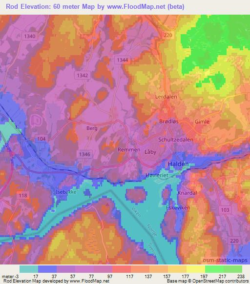 Rod,Norway Elevation Map