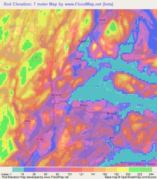 Rod,Norway Elevation Map