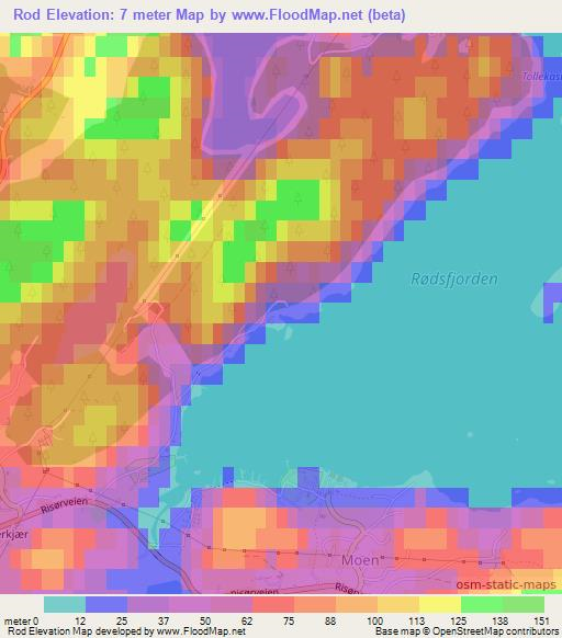 Rod,Norway Elevation Map