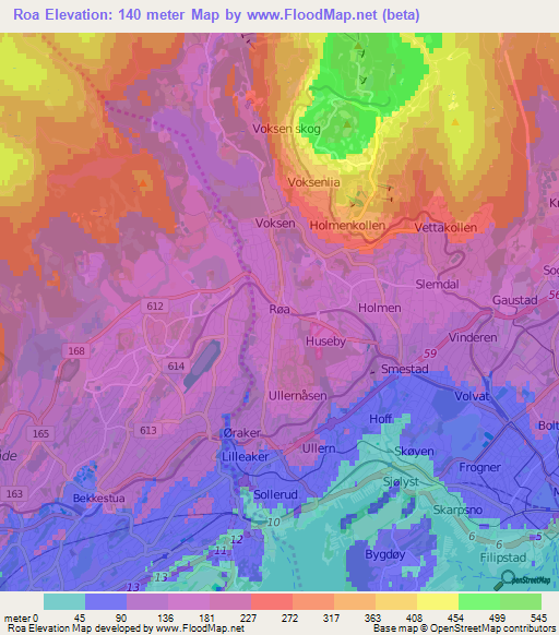 Roa,Norway Elevation Map