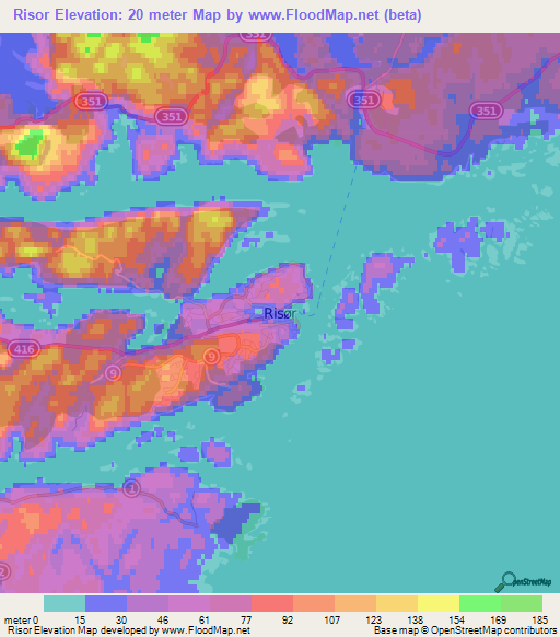 Risor,Norway Elevation Map