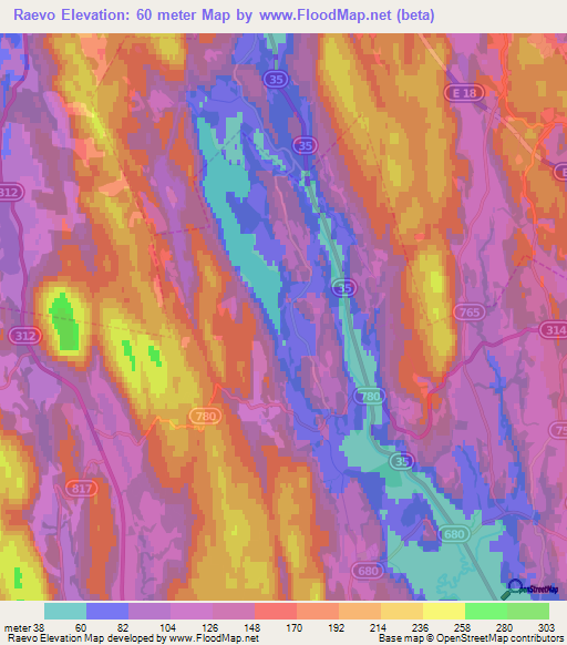 Raevo,Norway Elevation Map