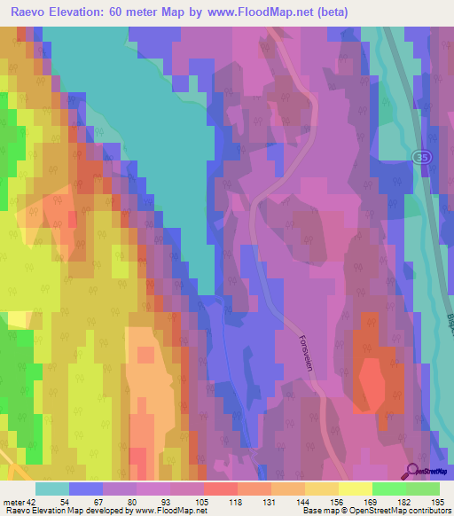 Raevo,Norway Elevation Map