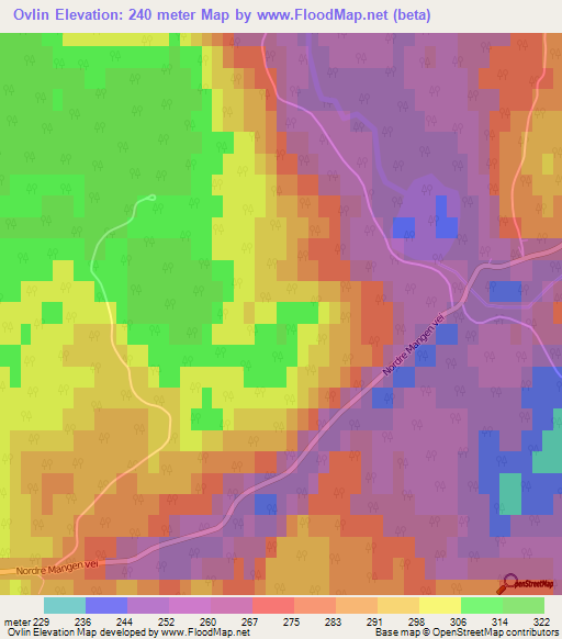 Ovlin,Norway Elevation Map