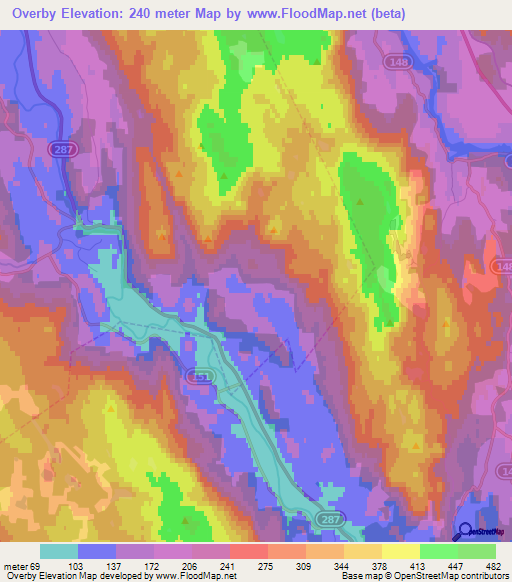 Overby,Norway Elevation Map