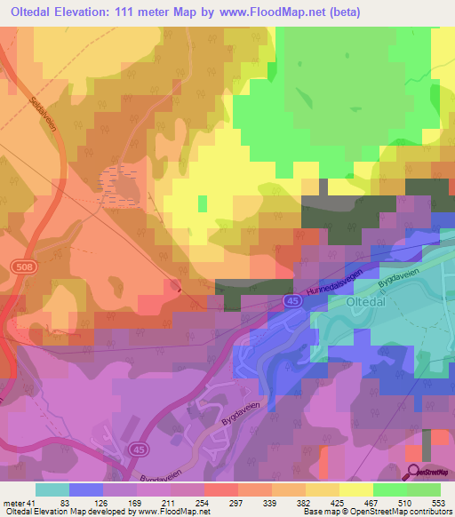 Oltedal,Norway Elevation Map