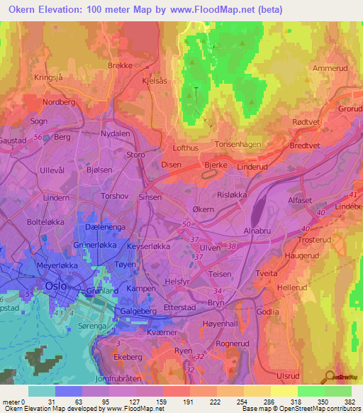 Okern,Norway Elevation Map