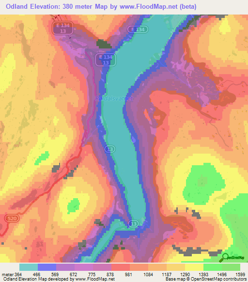 Odland,Norway Elevation Map