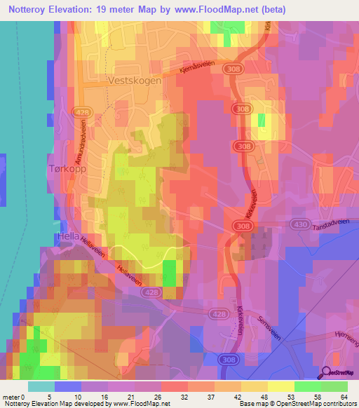 Notteroy,Norway Elevation Map