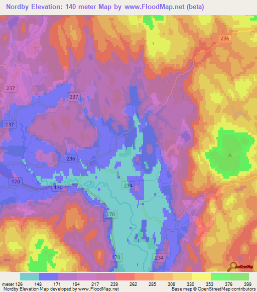 Nordby,Norway Elevation Map