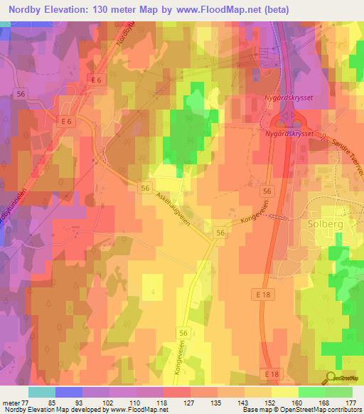 Nordby,Norway Elevation Map