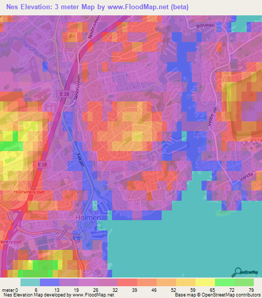 Nes,Norway Elevation Map