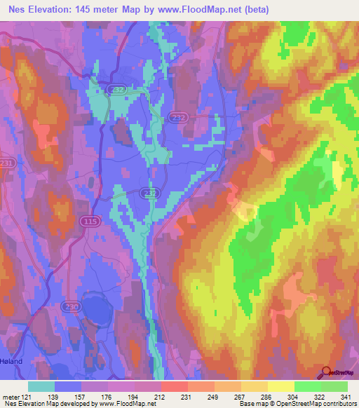 Nes,Norway Elevation Map