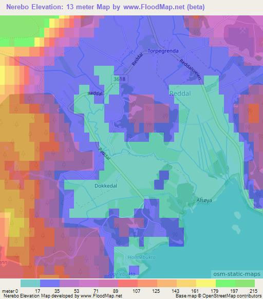 Nerebo,Norway Elevation Map