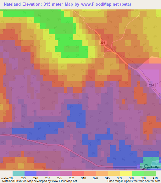 Nateland,Norway Elevation Map