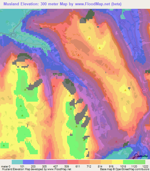Musland,Norway Elevation Map