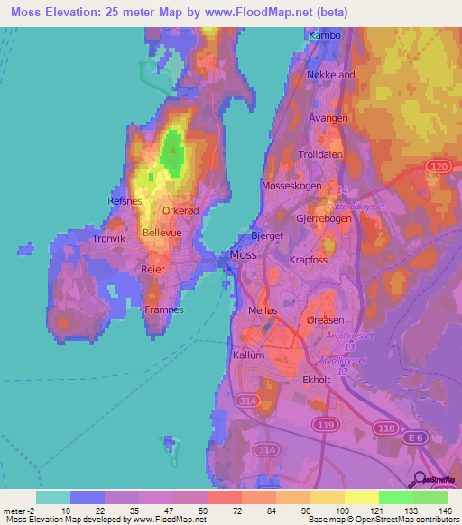 Moss,Norway Elevation Map
