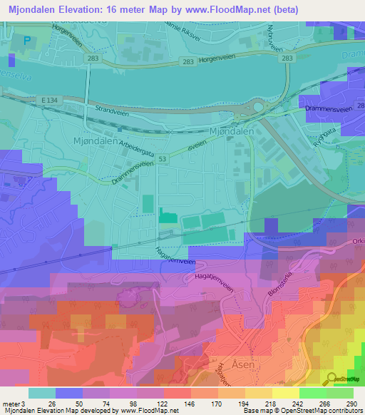Mjondalen,Norway Elevation Map