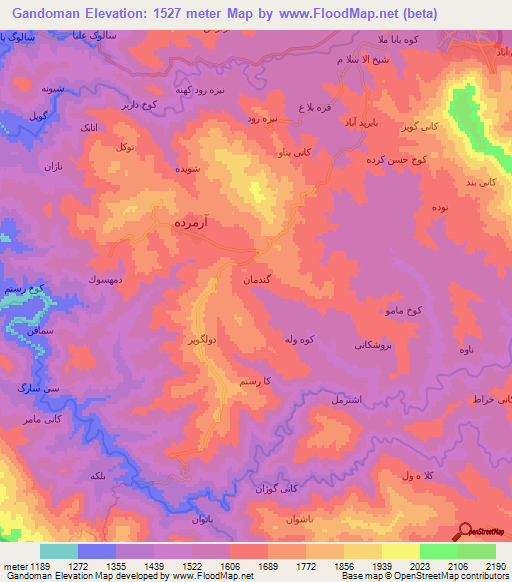 Gandoman,Iran Elevation Map