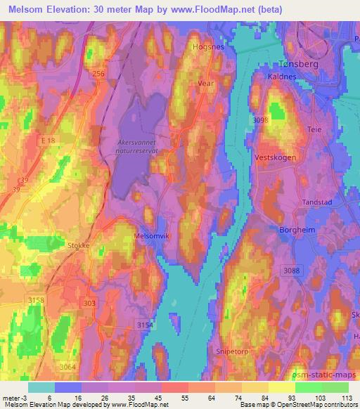 Melsom,Norway Elevation Map