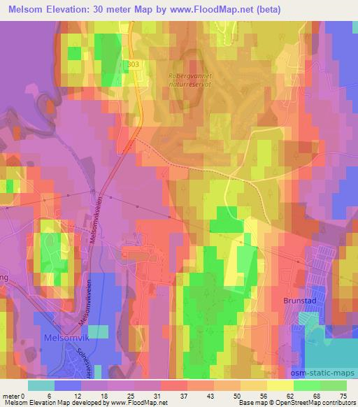 Melsom,Norway Elevation Map