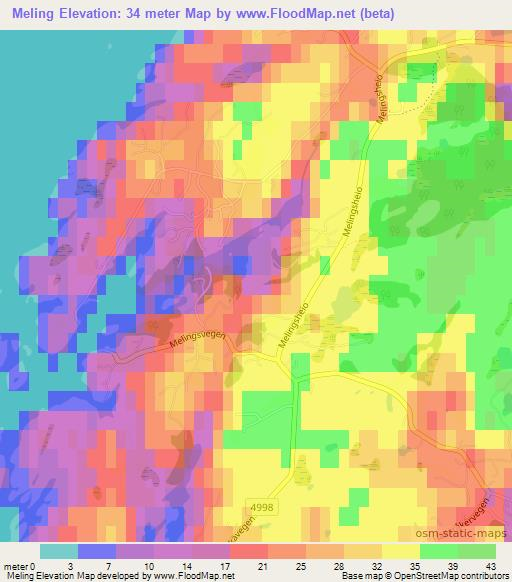 Meling,Norway Elevation Map