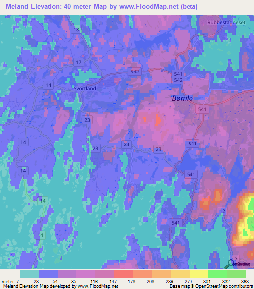 Meland,Norway Elevation Map