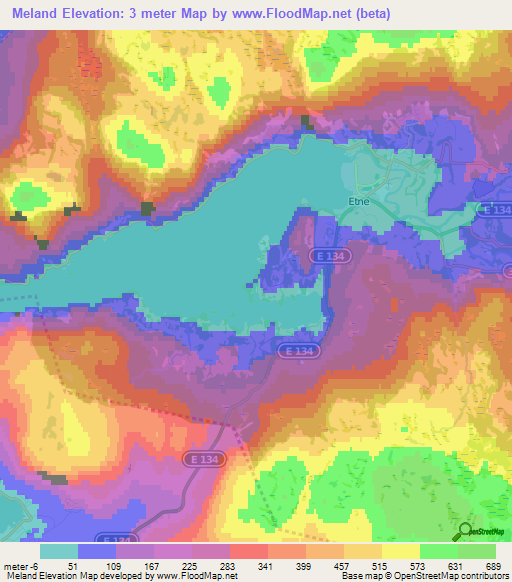 Meland,Norway Elevation Map
