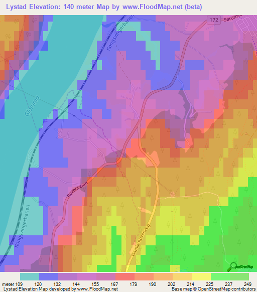 Lystad,Norway Elevation Map