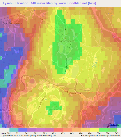 Lysebu,Norway Elevation Map
