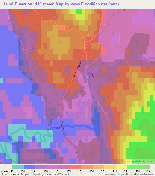 Lund,Norway Elevation Map