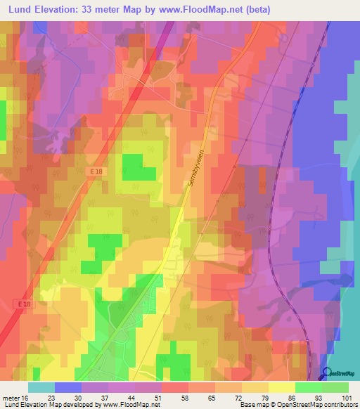 Lund,Norway Elevation Map