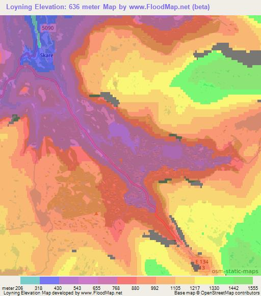 Loyning,Norway Elevation Map
