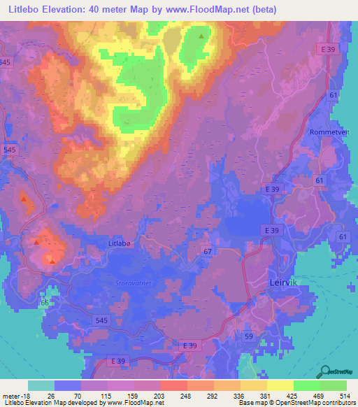 Litlebo,Norway Elevation Map