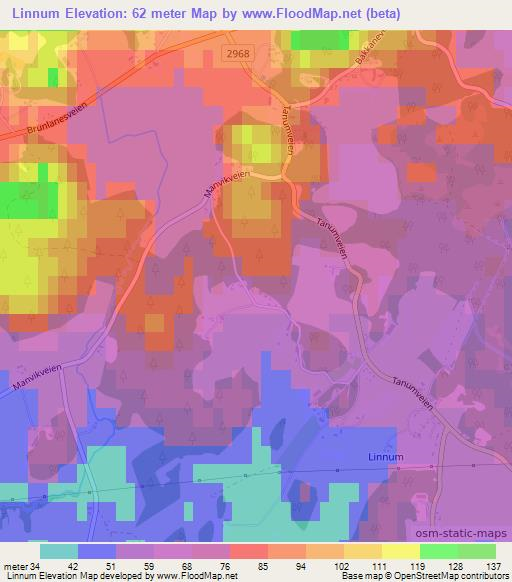 Linnum,Norway Elevation Map