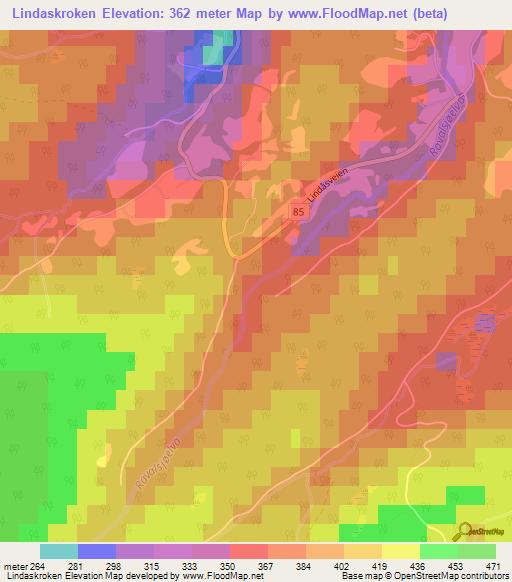 Lindaskroken,Norway Elevation Map