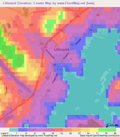 Lillesand,Norway Elevation Map