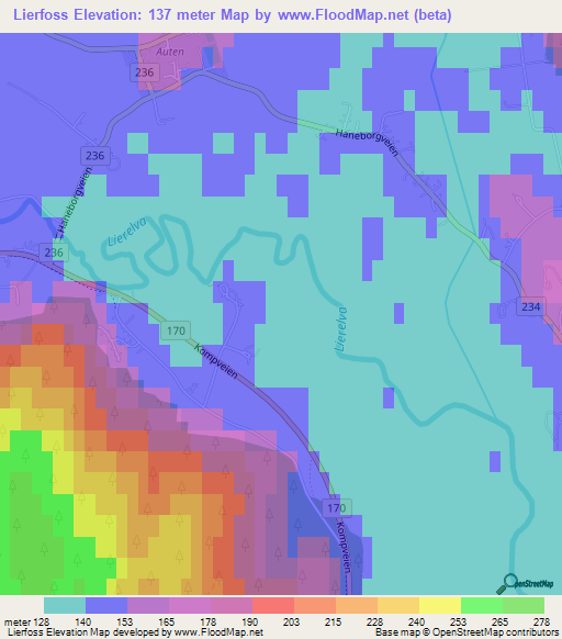 Lierfoss,Norway Elevation Map