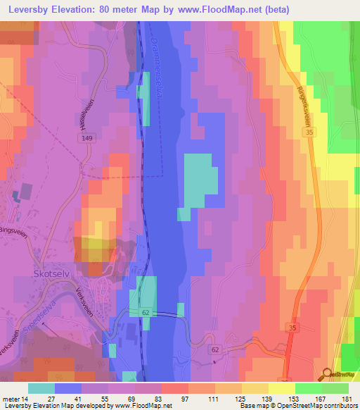 Leversby,Norway Elevation Map
