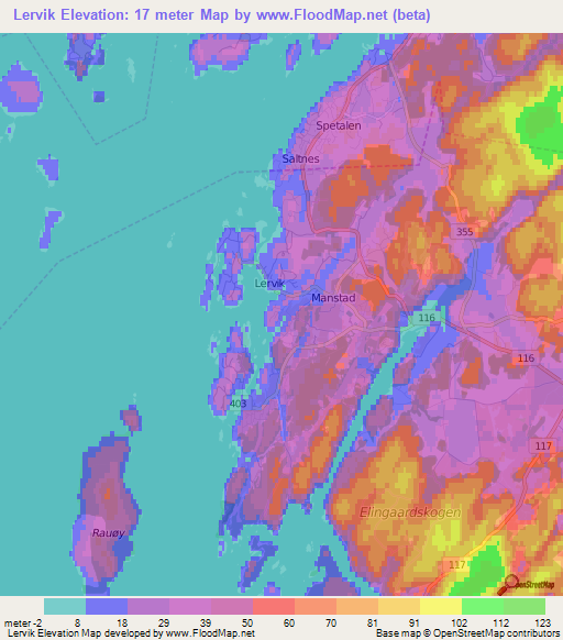 Lervik,Norway Elevation Map