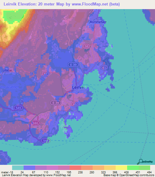 Leirvik,Norway Elevation Map