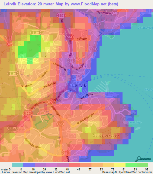 Leirvik,Norway Elevation Map