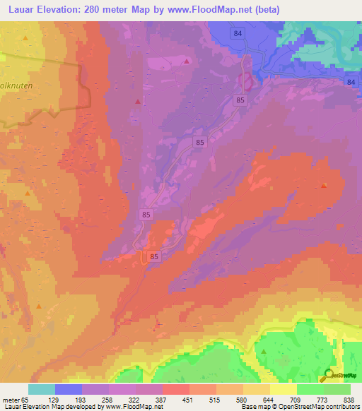 Lauar,Norway Elevation Map