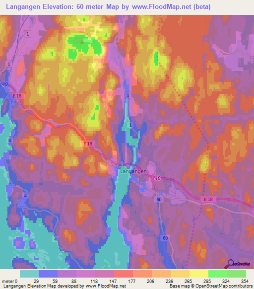 Langangen,Norway Elevation Map